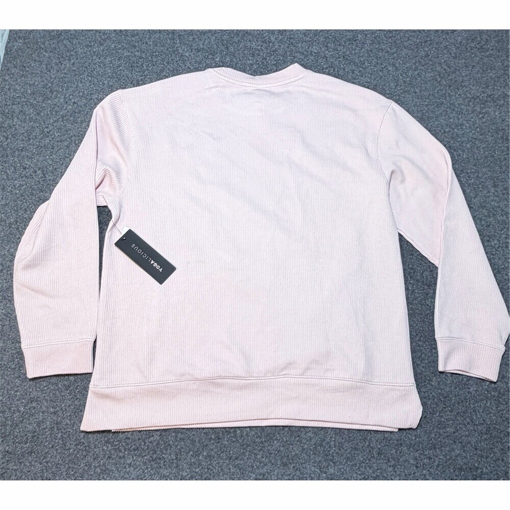 Yogalicious Sweatshirt Womens M Pink Ribbed Crewneck Pullover Pockets - Picture 3 of 7